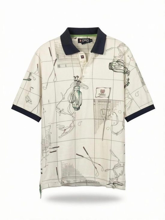 Chaps Other - Chaps Cream Polo with Navy Trim and Golf-Print